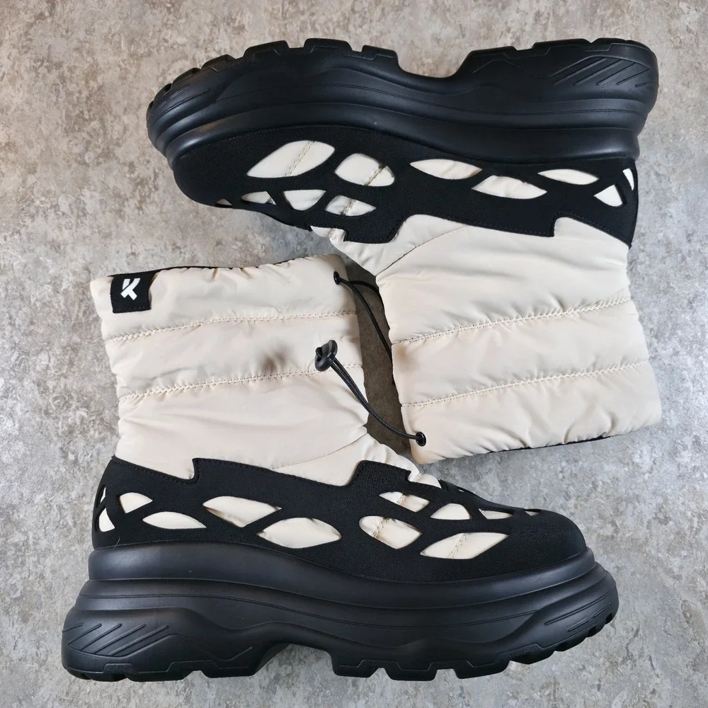 Koi Padded Snow Boots Broken Helm Cream and Black Womens Size 10 New
